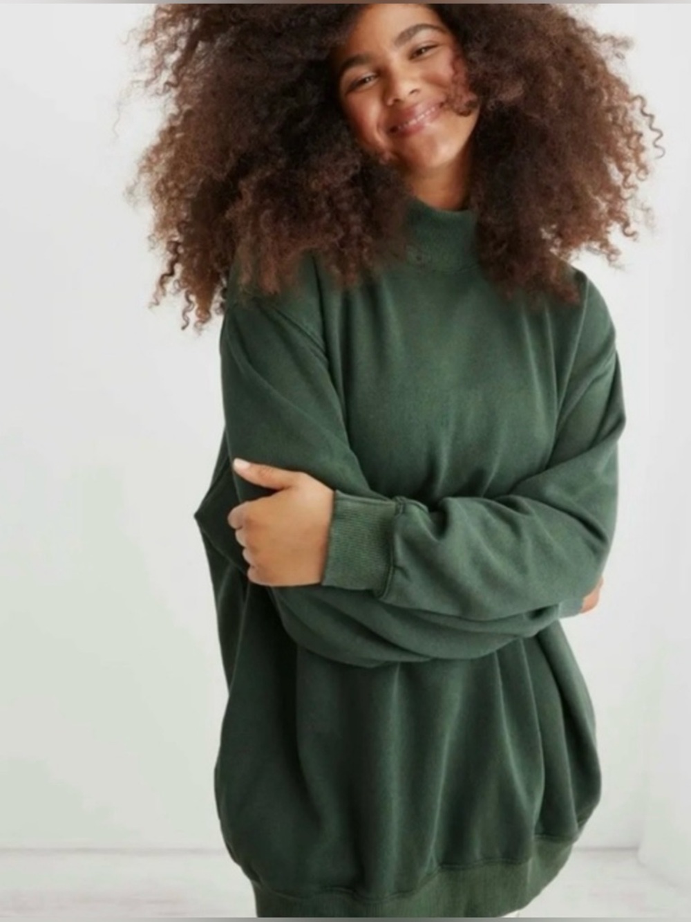 Aerie The Sweat Mock Neck Sweatshirt Green, size L, like new!